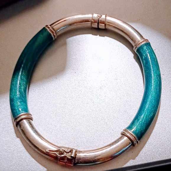 Vintage Milor Sterling Silver Turquoise Enamel Bangle size 7 Bracelet. - Picture 8 of 8